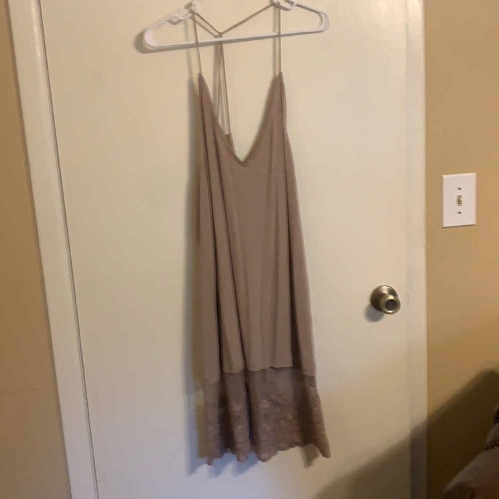 Racerback slipdress   tan with laceruffle bottom